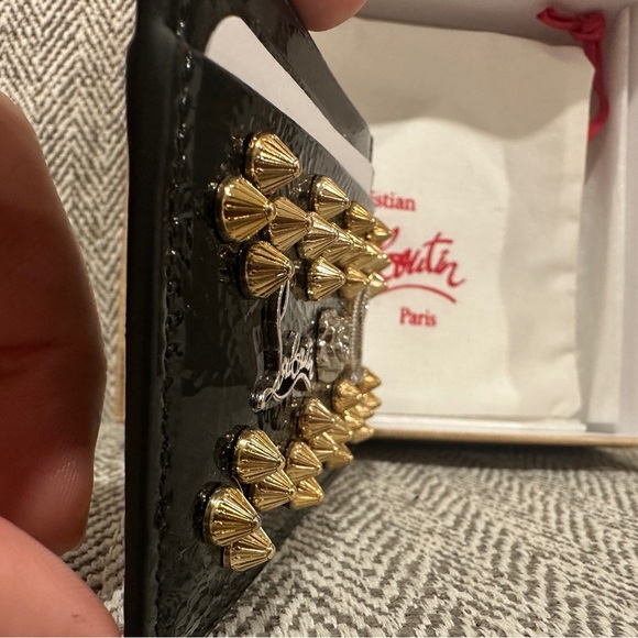 Christian Louboutin Black and Gold Studded Card Holder NIB - Picture 3 of 8
